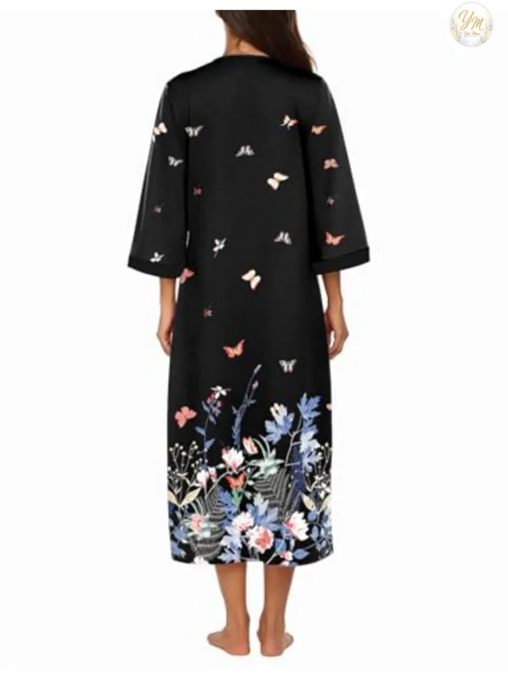 Women's Zipper Robe 3/4 Sleeve Long Housecoat with Pockets, Full Length
